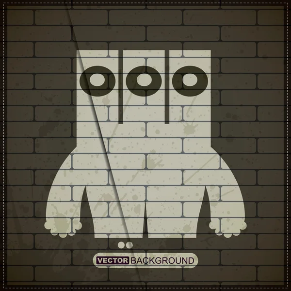 Monster on old brick wall — Stock Vector