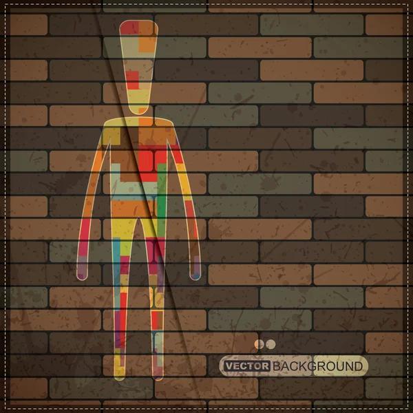 Kolorowe człowieka na na mur z cegły — Wektor stockowy