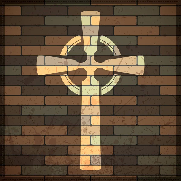 Cross on brick wall — Stock Vector