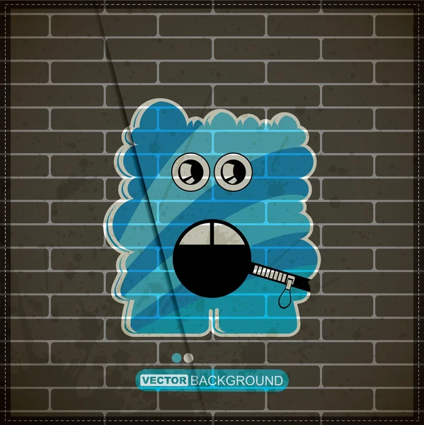 Monster on old brick wall — Stock Vector