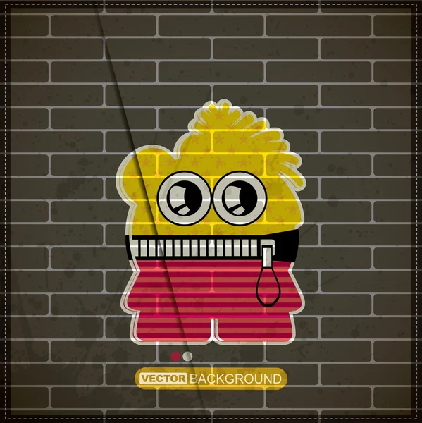 Monster on old brick wall — Stock Vector