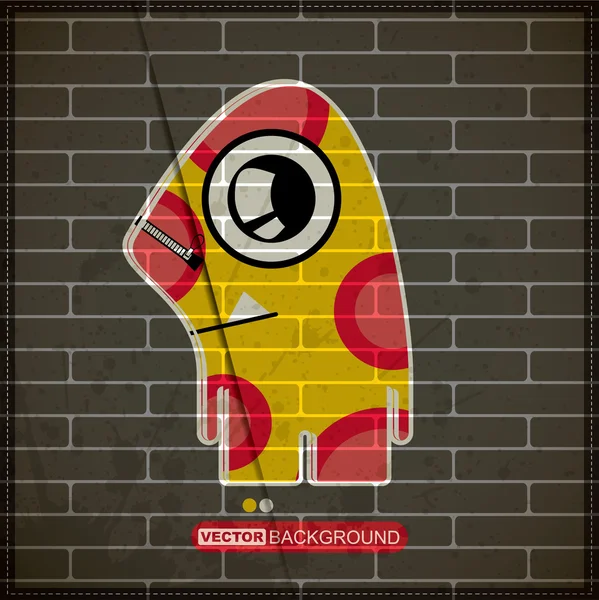 Monster on old brick wall — Stock Vector