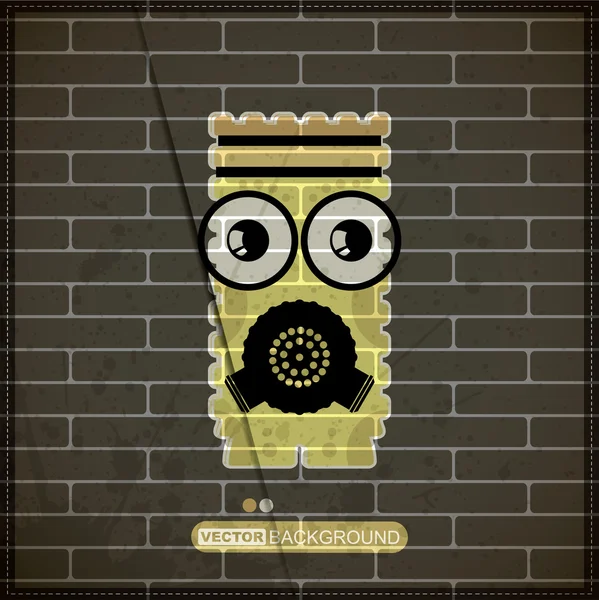 Monster on old brick wall — Stock Vector