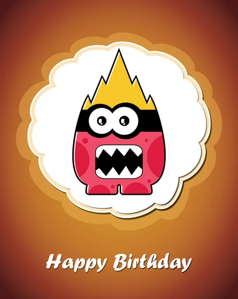 Happy birthday card with cute cartoon monster — Stock Vector