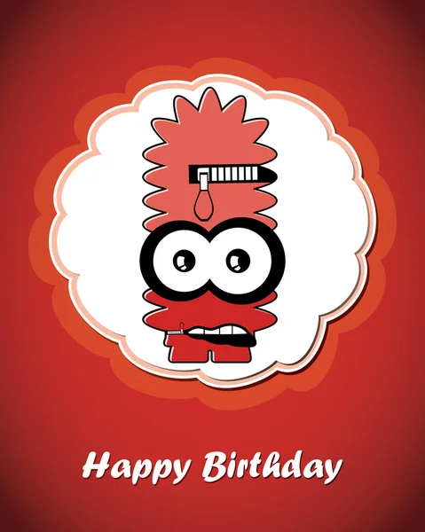 Happy birthday card with cute cartoon monster — Stock Vector