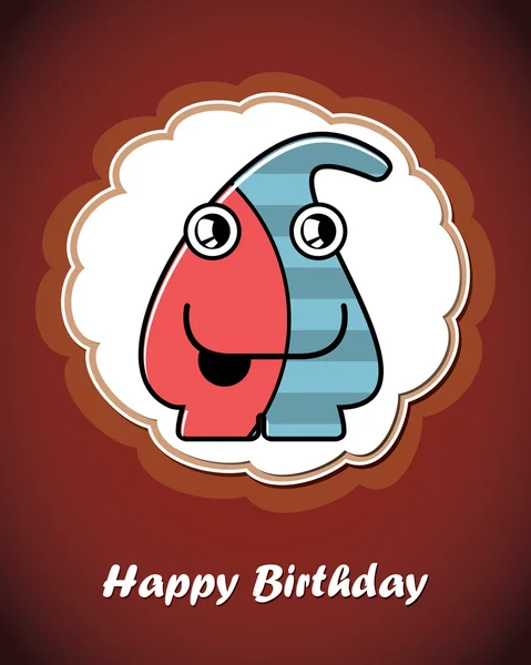 Happy birthday card with cute cartoon monster — стоковый вектор