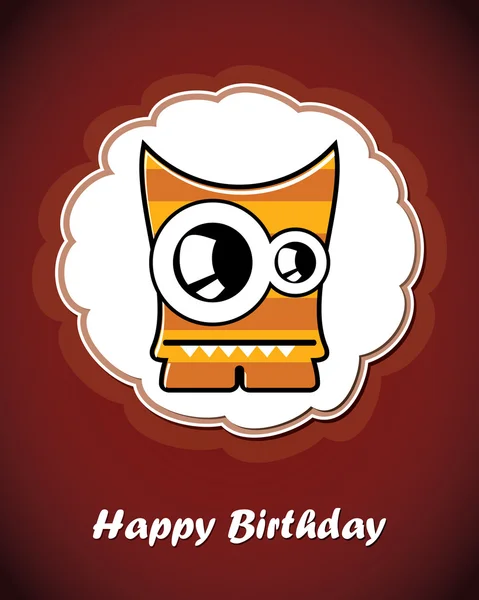 Happy birthday card with cute cartoon monster — стоковый вектор