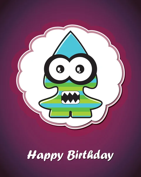 Happy birthday card with cute cartoon monster — Stock Vector