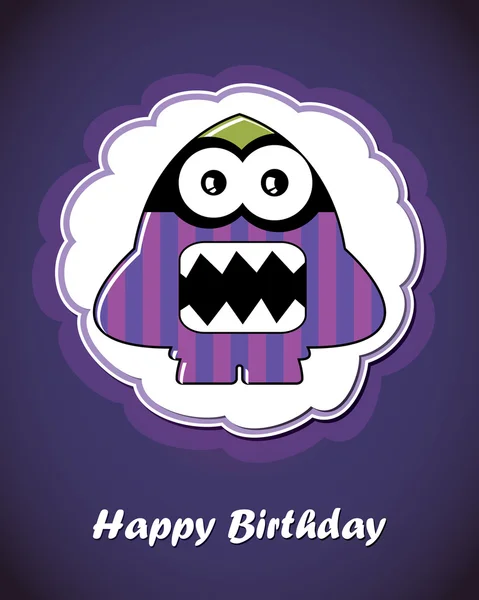 かわいいマンガモンスターと幸せな誕生日カード — ストックベクタ