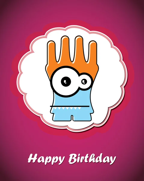 Happy birthday card with cute cartoon monster — Stock Vector