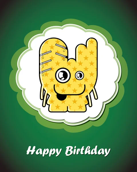 Happy birthday card with cute cartoon monster — Stock Vector