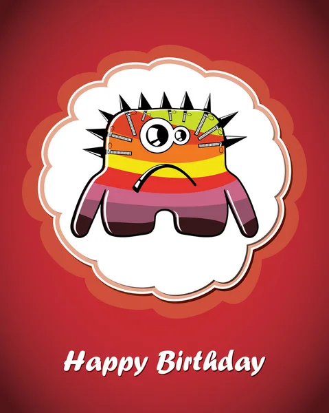 Grattis födelsedagskort med söta tecknade monster — Stock vektor