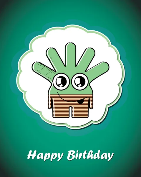 Happy birthday card with cute cartoon monster — стоковый вектор