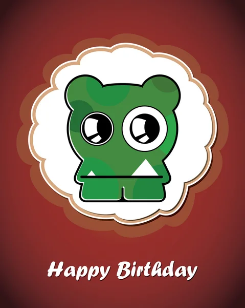 Happy birthday card with cute cartoon monster — стоковый вектор