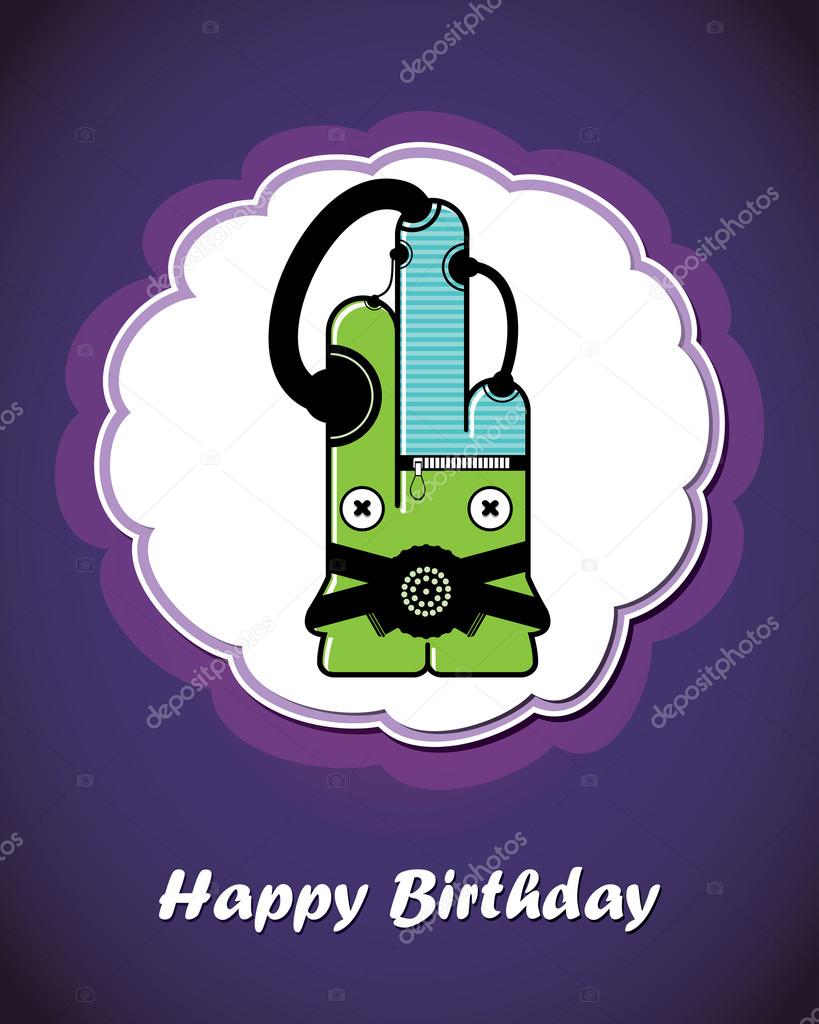 Happy birthday card with cute cartoon monster