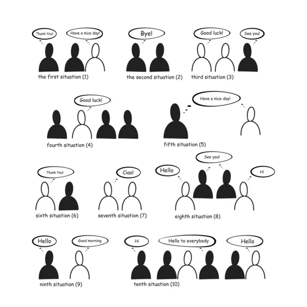 Personas en diferentes situaciones de comunicación — Vector de stock