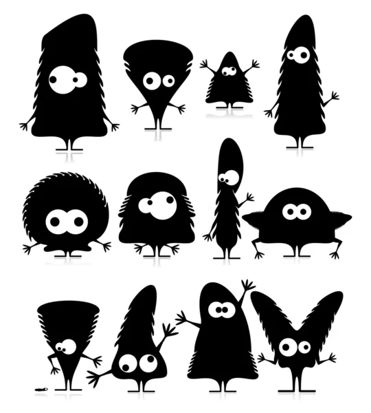 Ensemble de douze monstres noirs mignons — Image vectorielle
