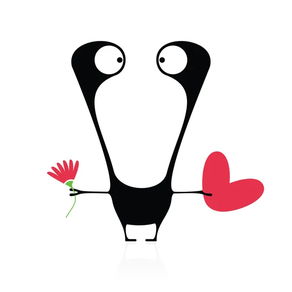 Monstruo lindo con corazón y flor — Vector de stock