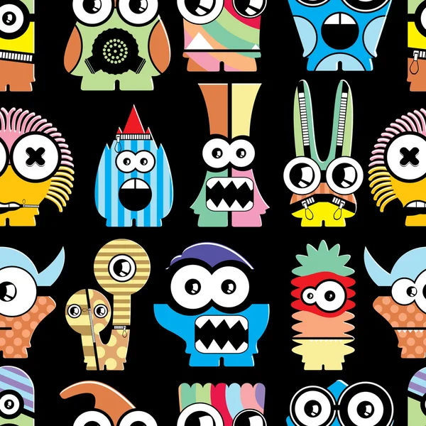 Cute monsters on black — Stock Vector