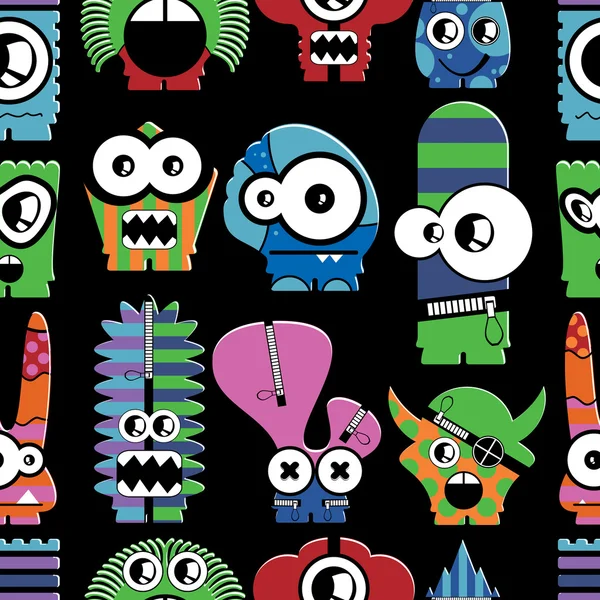 Cute monsters on black — Stock Vector