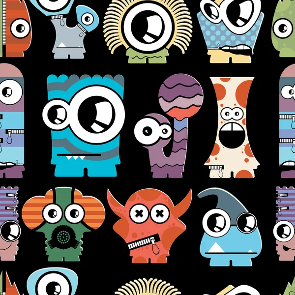 Cute monsters on black — Stock Vector