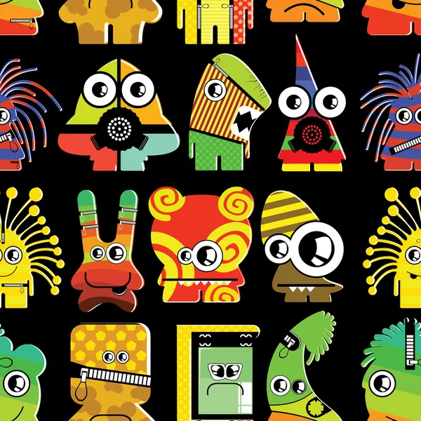 Cute monsters on black — Stock Vector