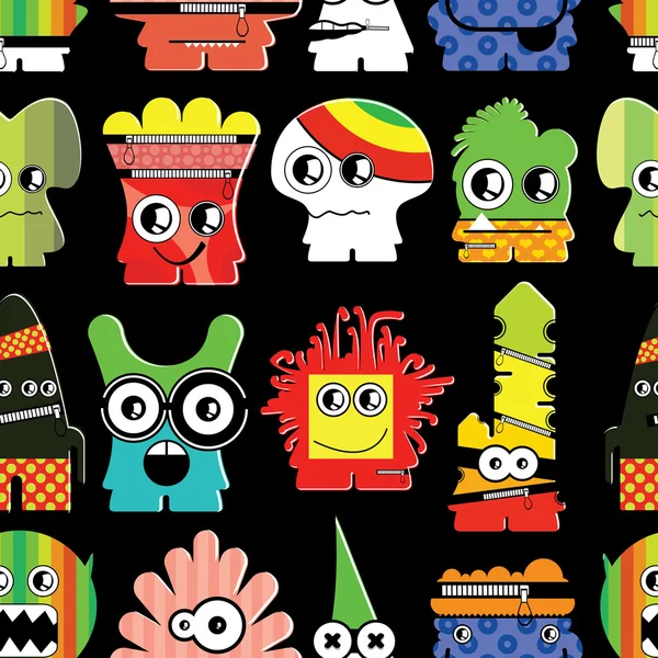 Schattig monsters op zwart — Stockvector