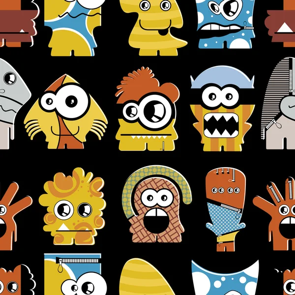 Cute monsters on black — Stock Vector