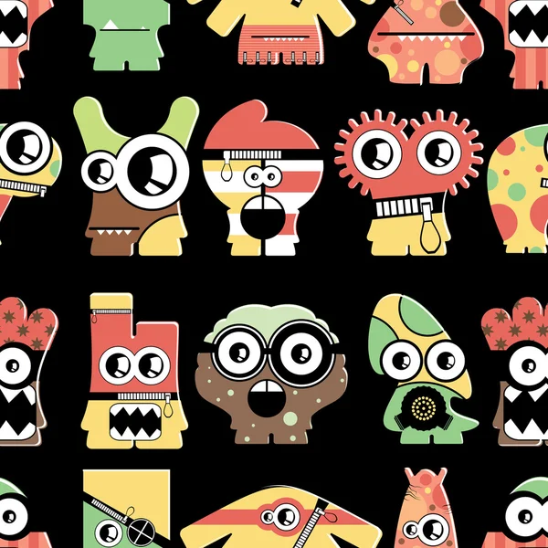 Cute monsters on black — Stock Vector