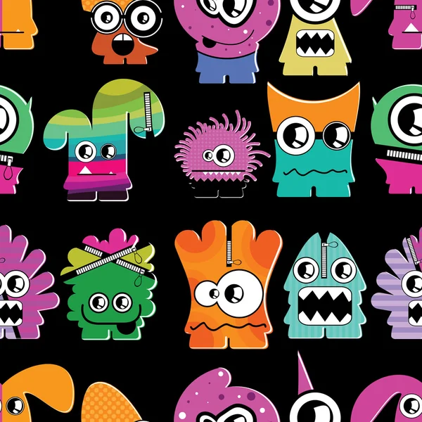 Cute monsters on black — Stock Vector