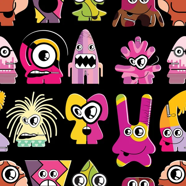 Cute monsters on black — Stock Vector