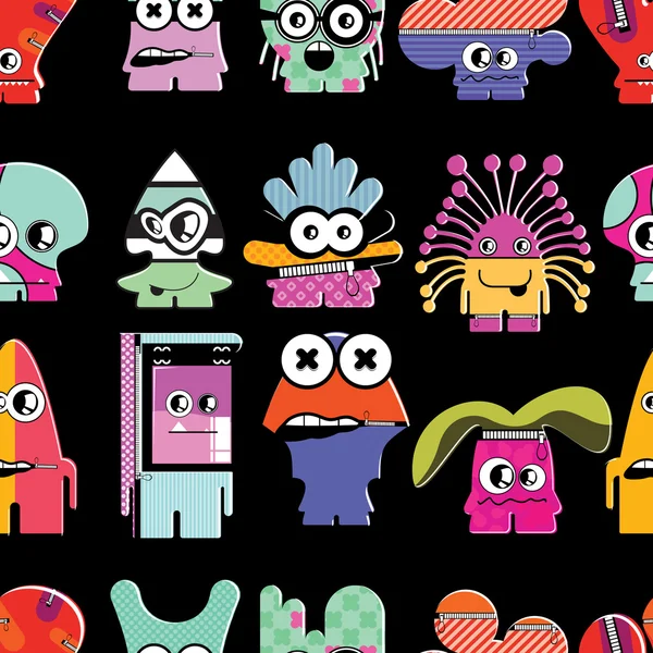 Schattig monsters op zwart — Stockvector