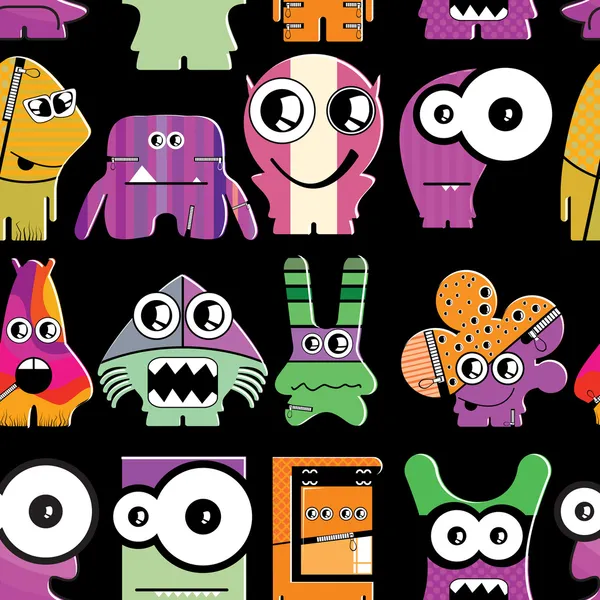 Schattig monsters op zwart — Stockvector