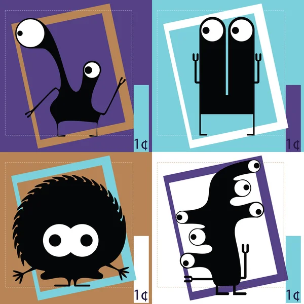 Vier cute cartoon monsters — Stockvector