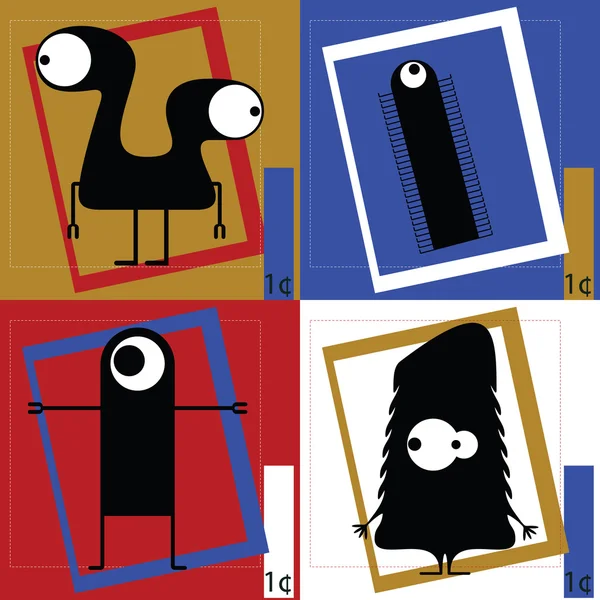 Cuatro lindos monstruos de dibujos animados — Vector de stock