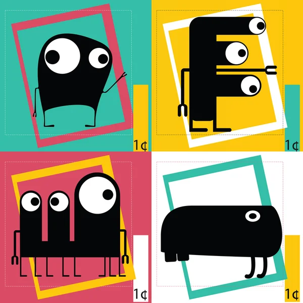 Four Cute cartoon monsters — Wektor stockowy