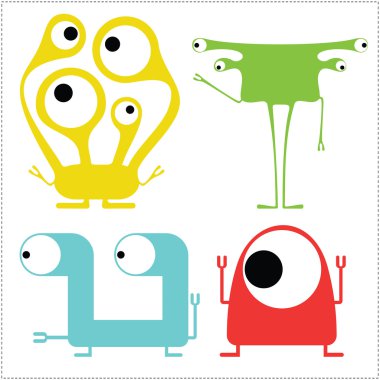 Sevimli Canavarlar üzerinde beyaz izole kümesi.