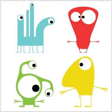 Sevimli Canavarlar üzerinde beyaz izole kümesi.