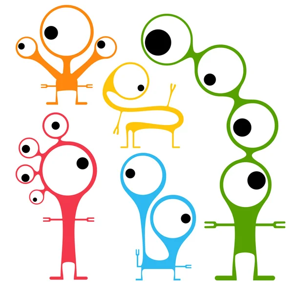 Ensemble de cinq monstres de couleur mignon — Image vectorielle