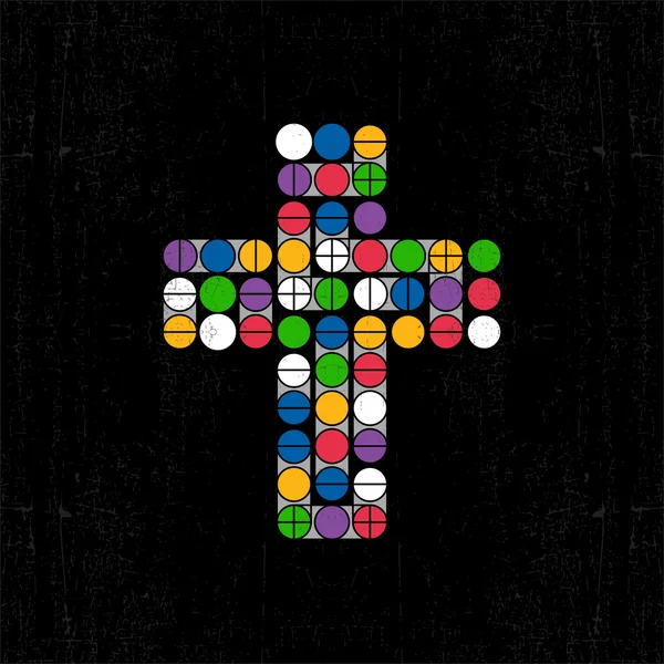 Colorful cross on grunge background. — Stock Vector