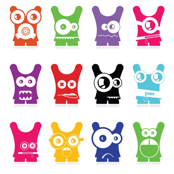 Set of twelve color monsters isolated on white. vector — Stock Vector
