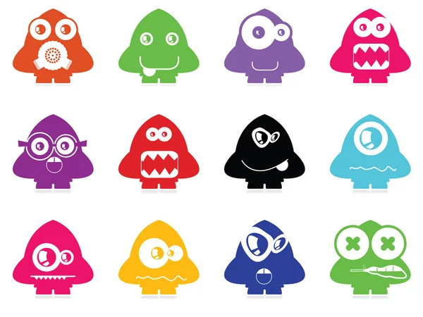 Set of twelve color monsters isolated on white. vector — Stock Vector