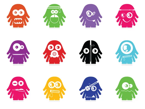 Set of twelve color monsters isolated on white. vector — Stock Vector