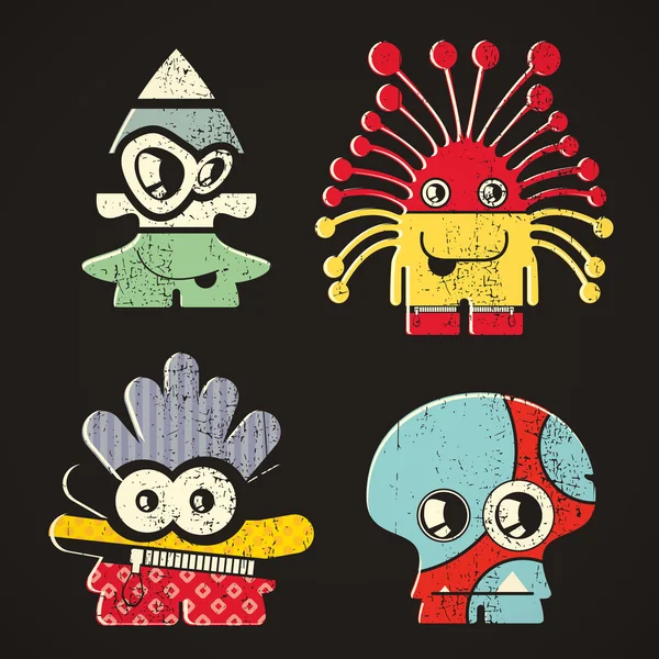 组的复古 grunge 背景上的四个小怪物 — 图库矢量图片