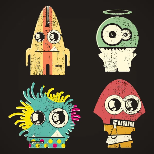 Set of four monsters on retro grunge background — Free Stock Photo