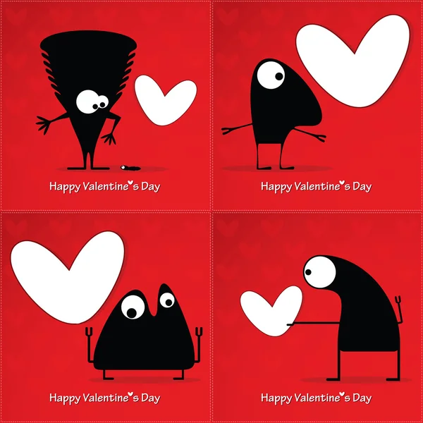 Tarjeta de San Valentín con monstruos y corazones — Vector de stock