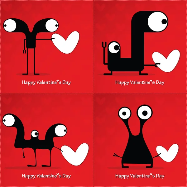 Tarjeta de San Valentín con monstruos y corazones — Vector de stock