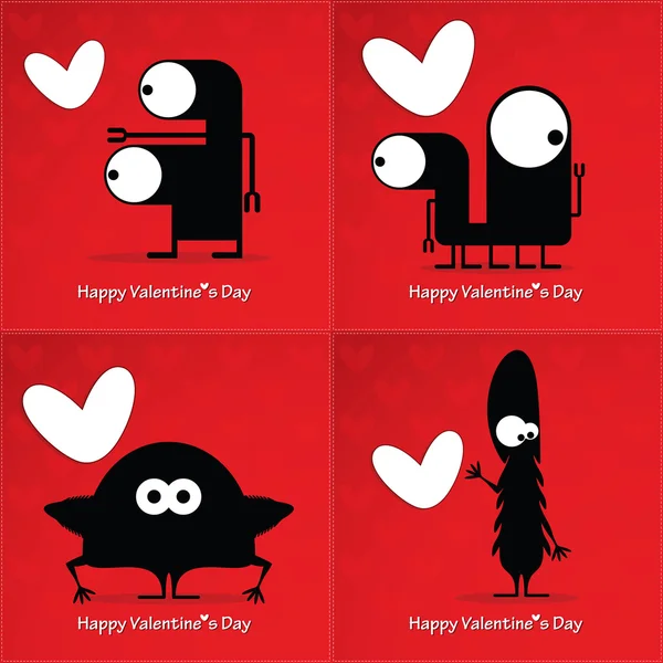 Dia dos Namorados s cartão com monstros e corações — Vetor de Stock
