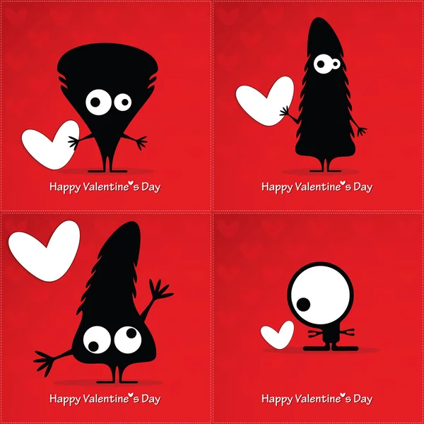 Carte Saint Valentin avec des monstres et des cœurs — Image vectorielle