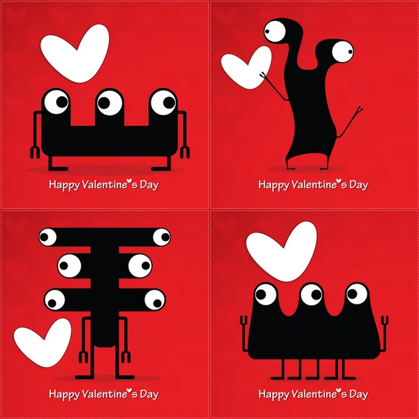 Valentine s day card with monsters and hearts — Stock Vector